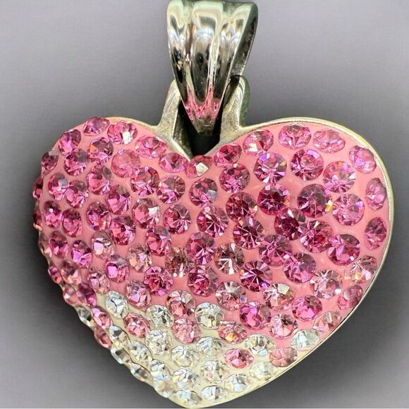 Sparkling Ombre Heart Pendant – Stainless Steel with Pink & Clear Crystals - Picture 15 of 17